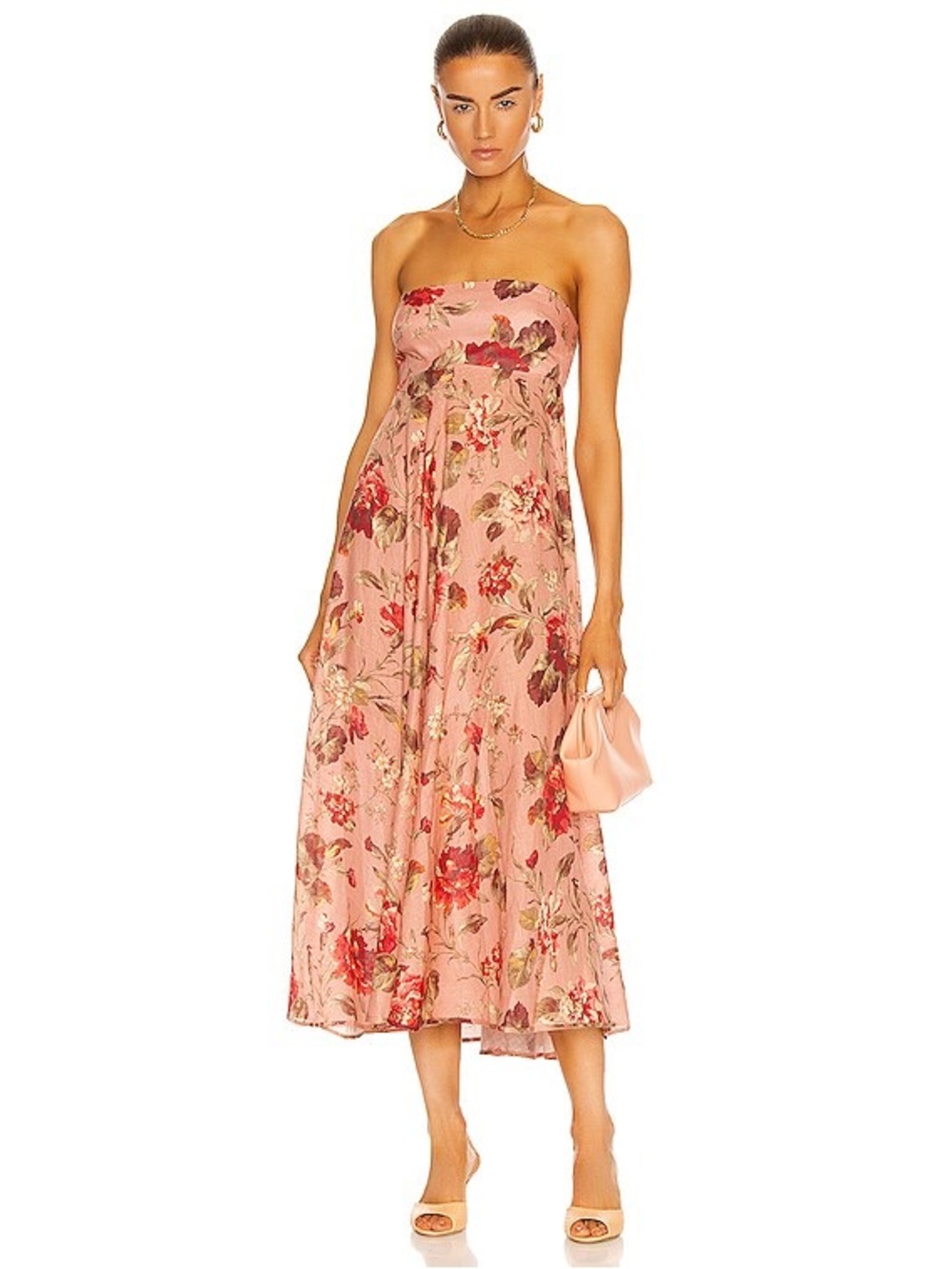 ZIMMERMANN CASSIA FLORAL MIDI DRESS IN MUSK FLORAL SIZE 1 (SMALL)